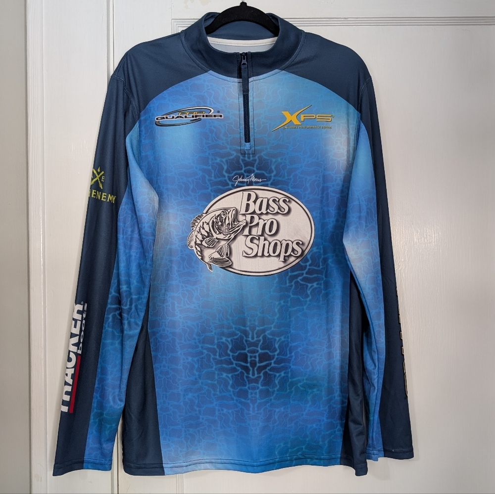 Bass Pro Shops Fishing Quarter Zip Men’s M – Blue Tournament Jersey, Nitro Logo
